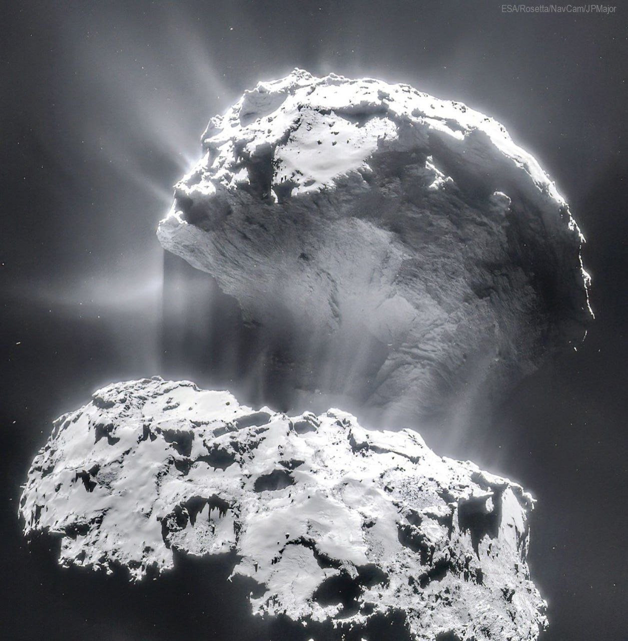 Photo of Comet Churyumov-Gerasimenko Captured by Rosetta

A photo taken by the spacecraft Rosetta reveals Comet Churyumov-Gerasimenko shedding dust and emitting different gases.