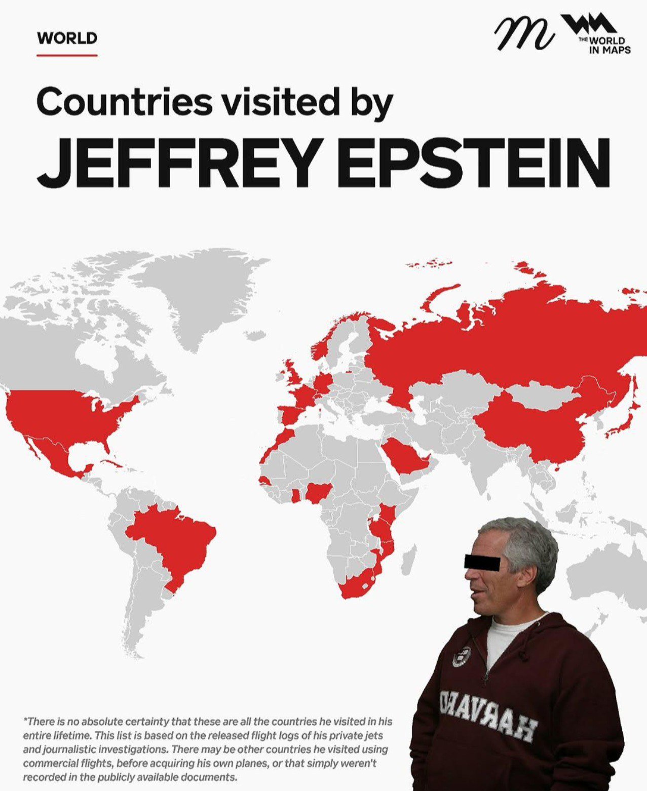 Countries Visited by Jeffrey Epstein