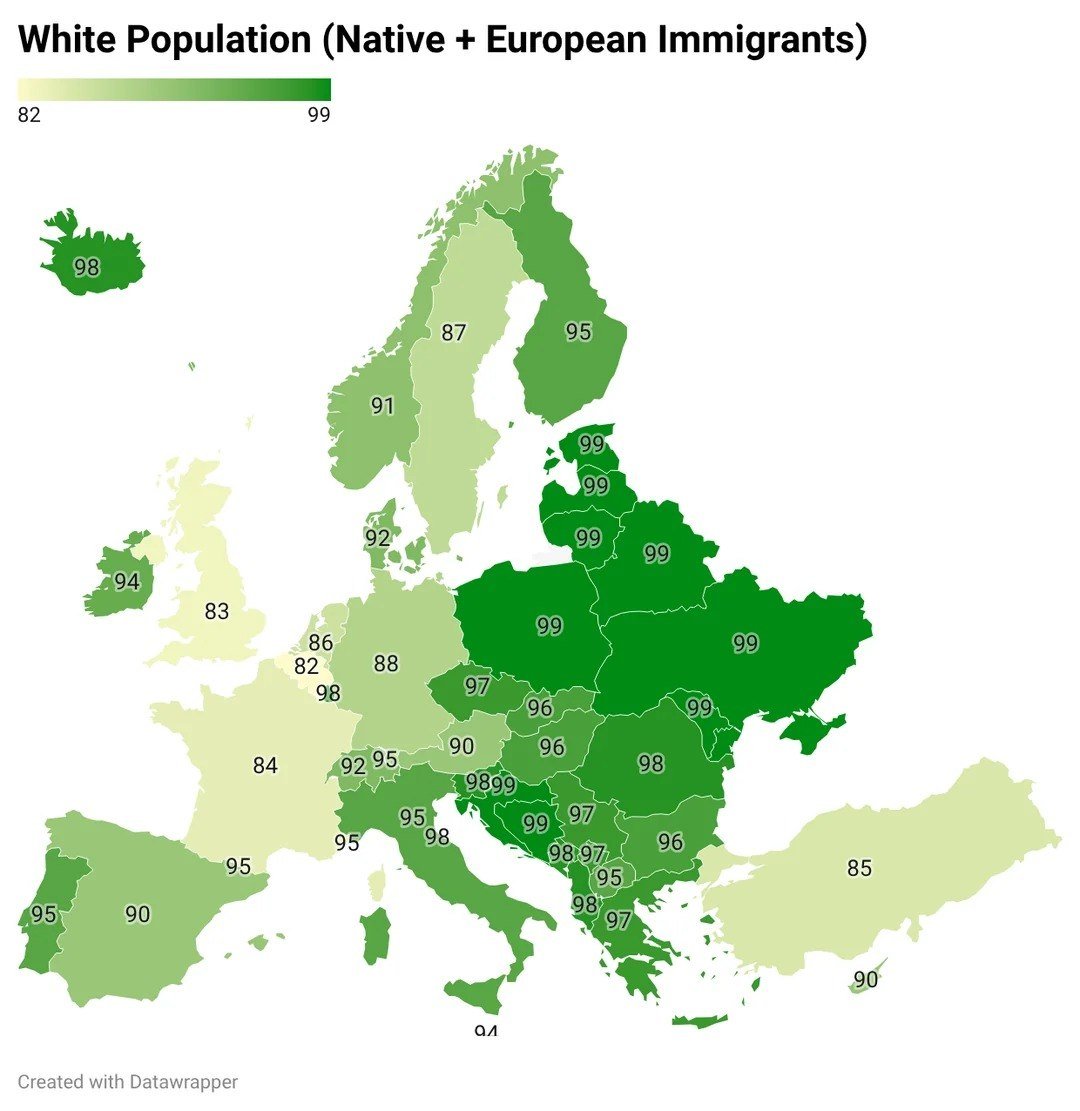 Proportion of White Population in European Countries