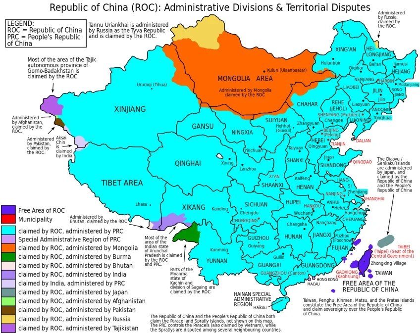 Map of China According to Taiwanese Government