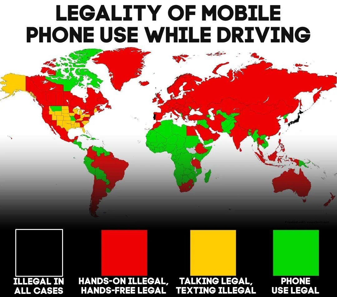 Legality of Using a Mobile Phone While Driving in Different Countries Around the World