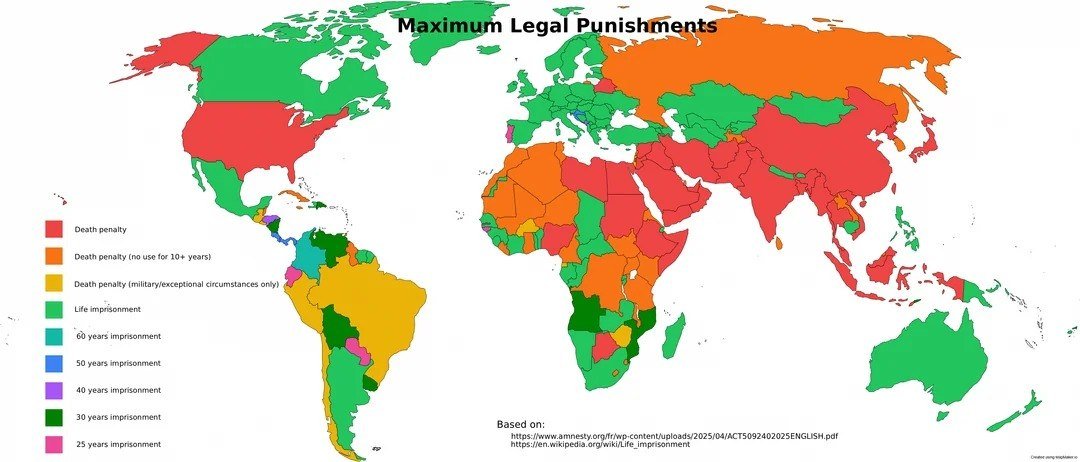 Maximum Penalties for Crimes in Different Countries Around the World
