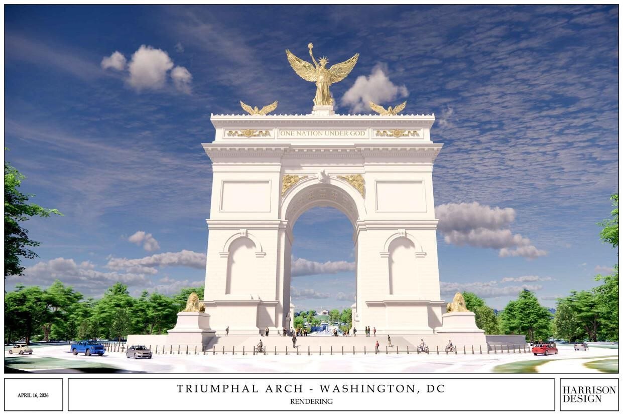 Trump Plans to Build Triumphant Arch in Washington Towering Above Other Historical Monuments

The US President envisions a 76-meter arch that he deems as the world's "greatest and most beautiful." The purpose or subject of the arch remains undisclosed. Should the project come to fruition, it would stand taller than both the Capitol and Lincoln Memorial.

The White House has presented the design to the Commission of Fine Arts. The architectural sketch features elements such as a golden inscription saying "One Nation Under God," eagles, a winged Statue of Liberty, and lions adorning the arch.
